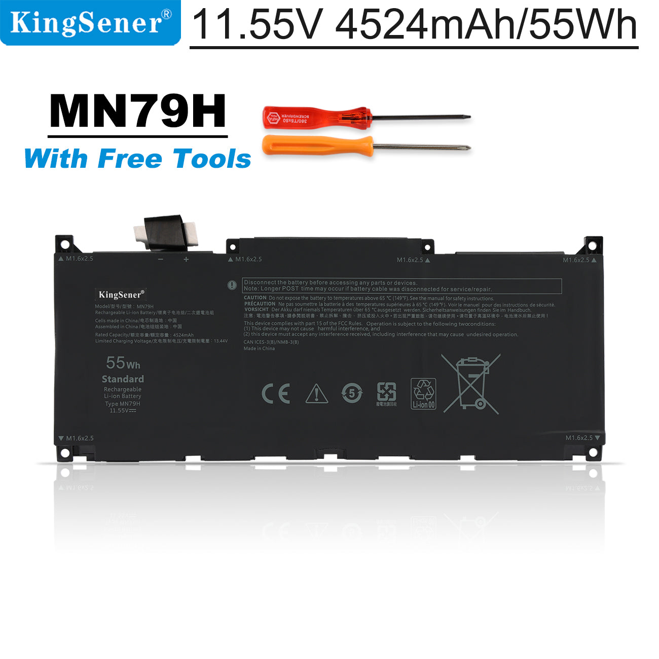 MN79H DELL XPS 13 Plus 9320 Battery 55Wh 0J7H5M J7H5M Li-polymer