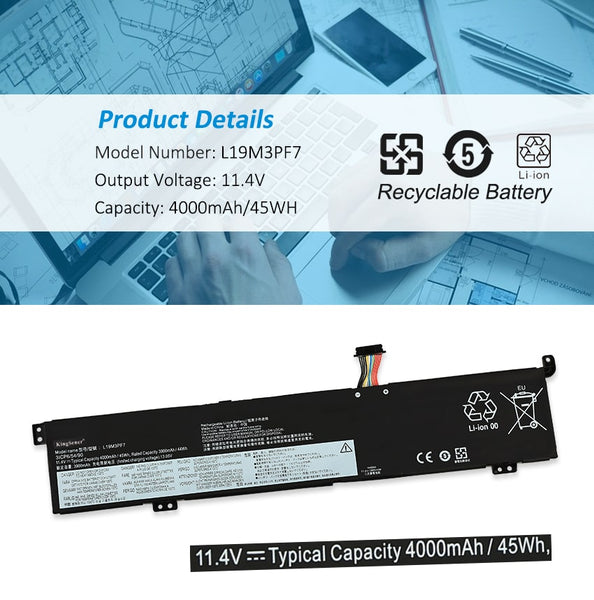 Batterie Pour Lenovo Ideapad Gaming 3 Et Creator 5 – Modèle L19M3PF7, 11.4V 45Wh, Garantie 12 Mois