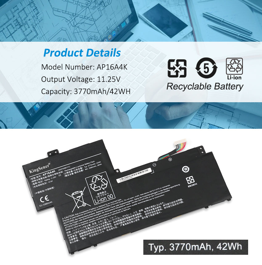 Kingsener AP16A4K 筆記本電池 適用於 Acer Swift SF113-31-P63H P0N9 P42V AO1-132-C0QL C129 C3FQ KT.00304.003 3ICP4/68/111