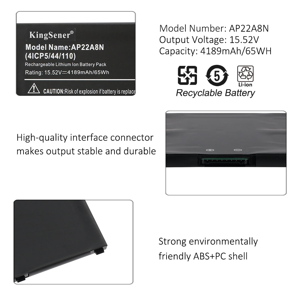 KingSener AP22A8N 筆記型電腦電池，適用於 Acer Swift Go SFG14-71 SFG14-71T SFG14-72 SFG14-41 TravelMate P2 TMP214-55 TMP214-55-TCO TMP216-51-TCO TravelMate P4