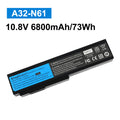 A32-N61 Laptop Battery for ASUS N61, 10.8V 73Wh, high-capacity battery pack label and symbols.