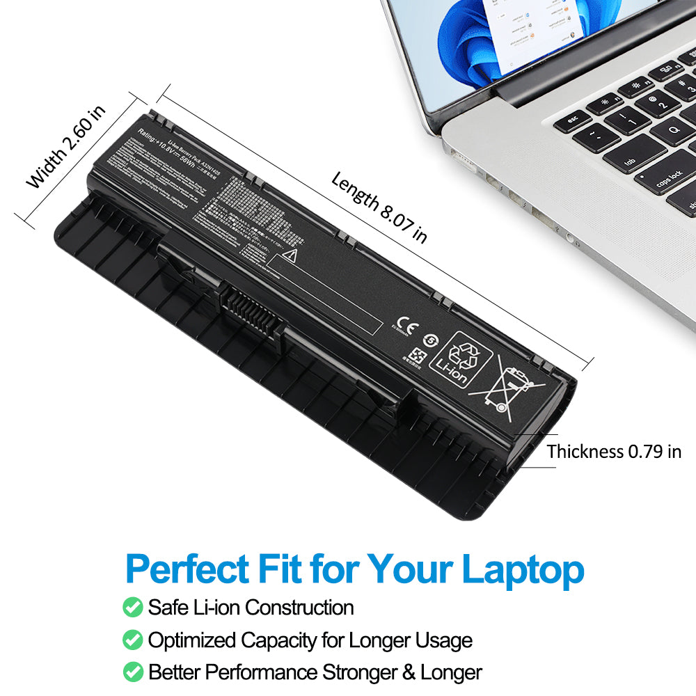 A32N1405 battery perfect fit with dimensions 8.07in 2.60in 0.79in, safe Li-ion optimized capacity for ASUS ROG G551 G771 N551 N771 gaming notebook