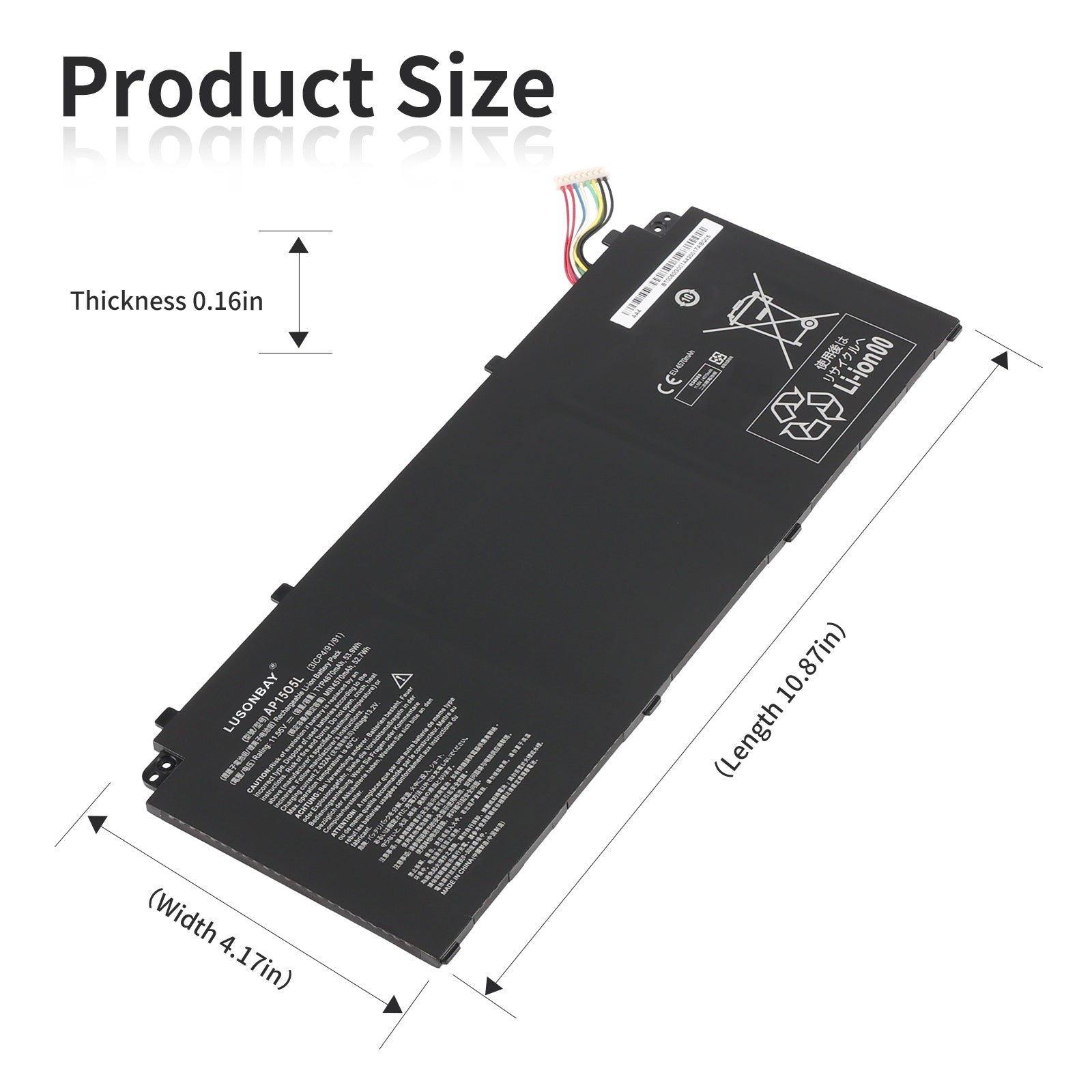 LUSONBAY AP15O5L Laptop Battery For Acer Swift 5 SF515-51T Series 53.9WH 11.55V - Product Size