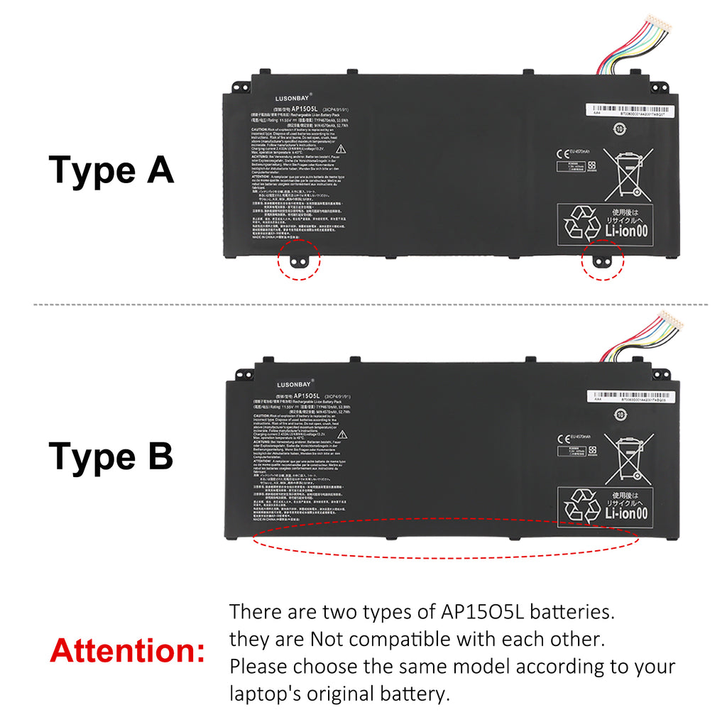 LUSONBAY AP15O5L Laptop Battery For Acer Swift 5 SF515-51T Series 53.9WH 11.55V - Difference Overview