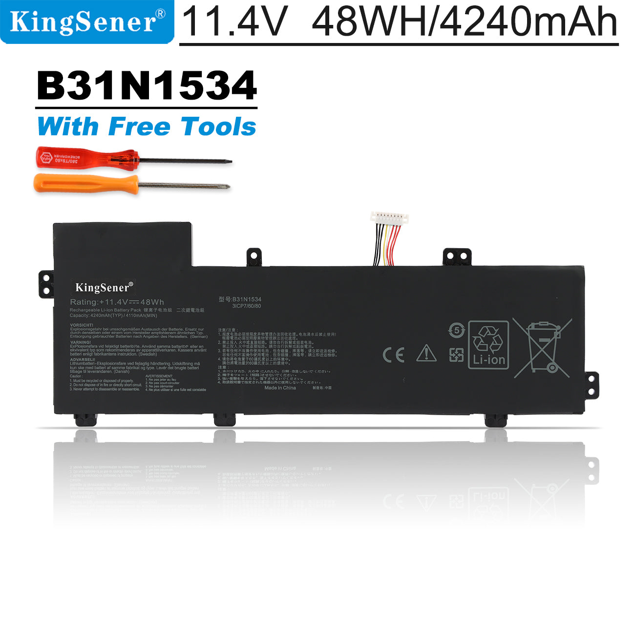 KingSener B31N1534 ラップトップ バッテリー Asus Zenbook UX510 UX510UW UX510UX UX510UX-CN020T-BE シリーズ 11.4V 48Wh