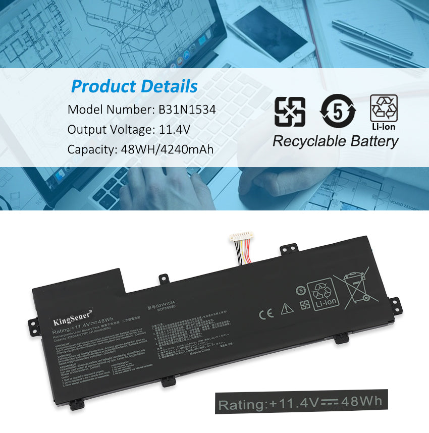 KingSener B31N1534 ラップトップ バッテリー Asus Zenbook UX510 UX510UW UX510UX UX510UX-CN020T-BE シリーズ 11.4V 48Wh