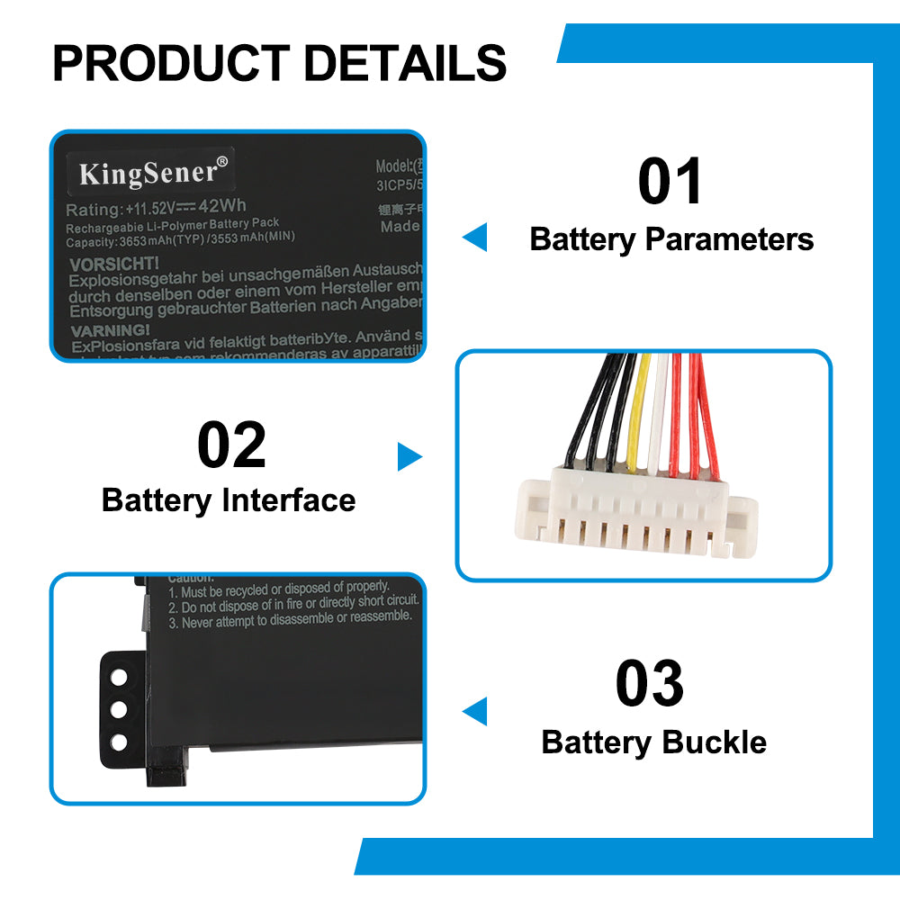 ASUS B31N1637 replacement Li-Polymer laptop battery 11.52V 42Wh 3653mAh dimensions 7.6 inch perfect fit