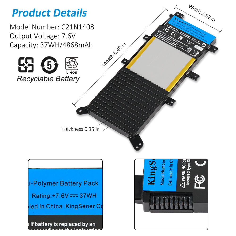 ASUS-C21N1408-7.6V-37WH-Laptop-Battery