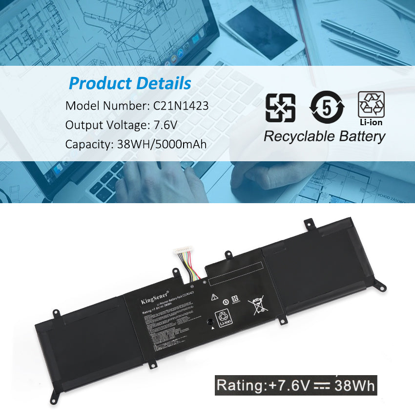 KingSener 全新 C21N1423 筆記本電池 適用於華碩 X302L X302LJ X302LA R301LA F302LJ F302U X302LJ-R4073/R4036H 7.6V 38WH