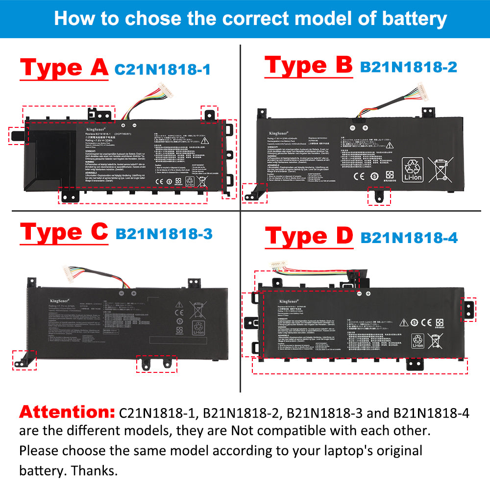 C21N1818-1 ASUS VivoBook 15 Battery Replacement 32WH 7.7V Li-ion