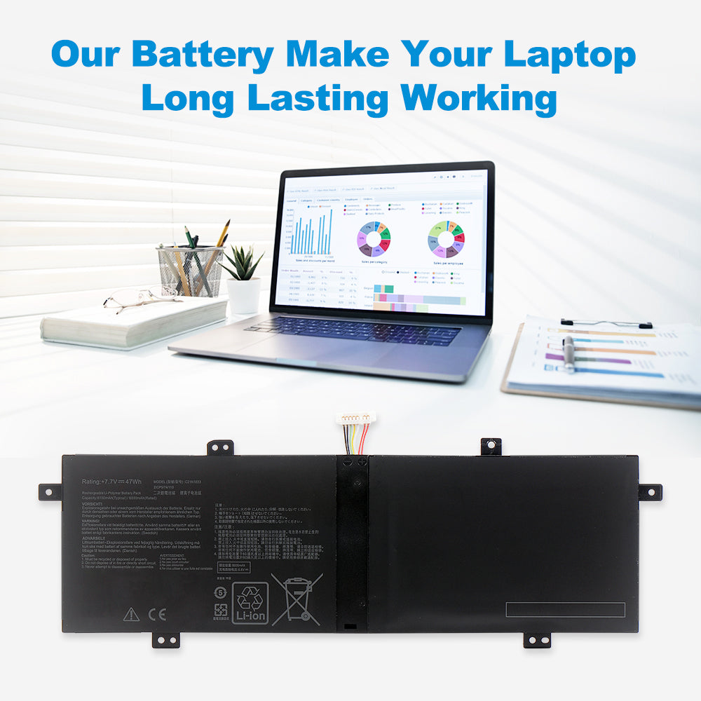 ASUS C21N1833 replacement Li-polymer laptop battery 7.7V 47Wh 6150mAh for long lasting working performance