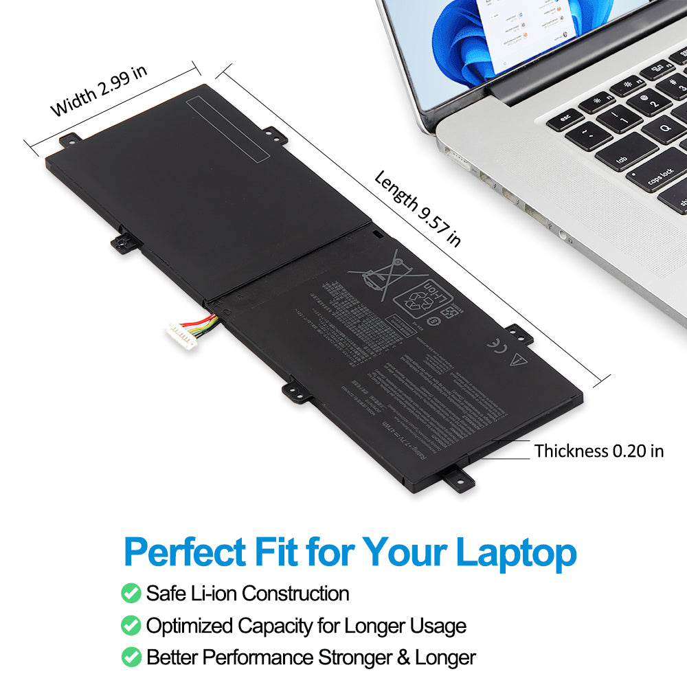 ASUS C21N1833 replacement Li-polymer laptop battery 7.7V 47Wh dimensions 9.57 inch perfect fit for laptop