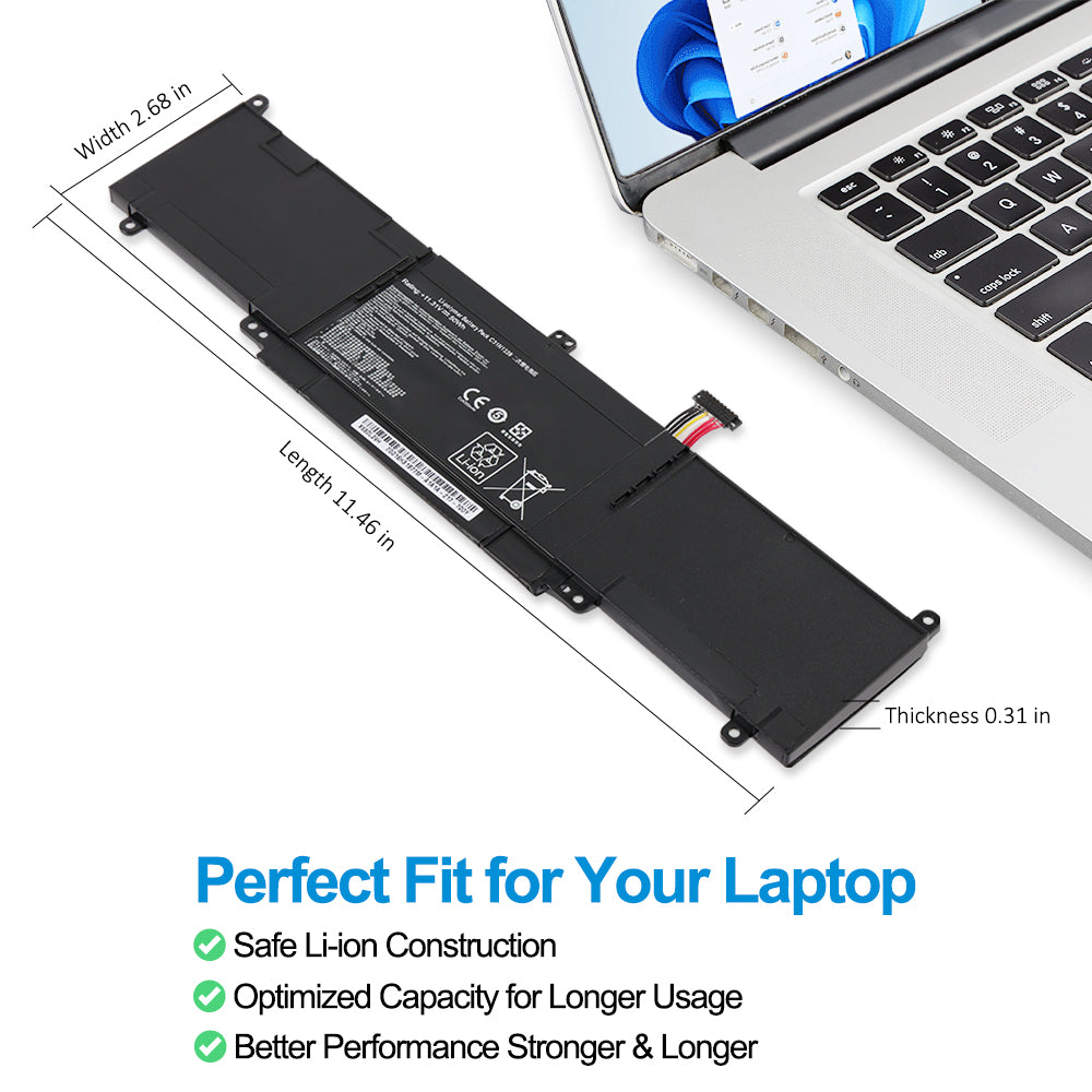 ASUS C31N1339 replacement Li-polymer laptop battery 11.31V 50Wh dimensions 11.46 inch perfect fit for laptop