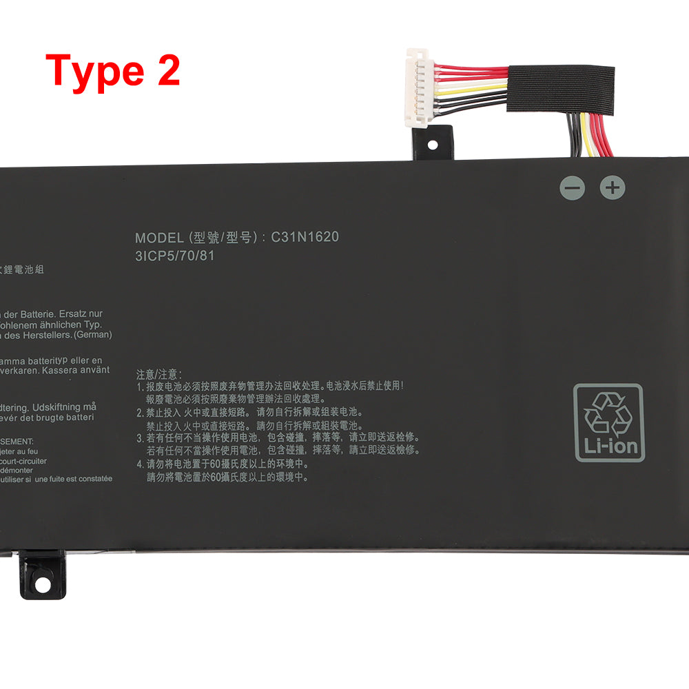ASUS C31N1620 replacement Li-Polymer laptop battery 11.55V 50Wh Type 2 ribbon connector on right