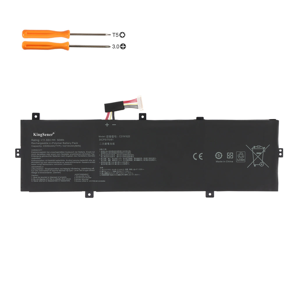 ASUS C31N1620 replacement Li-Polymer laptop battery 11.55V 50Wh 4335mAh T5 PH3 screwdrivers for installation