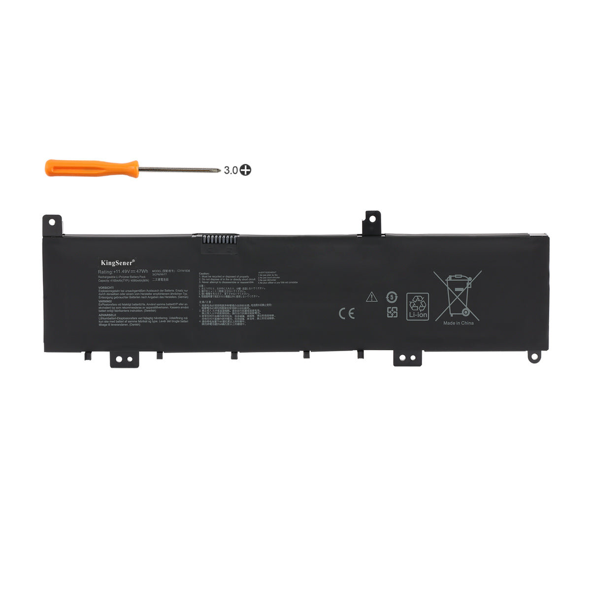 C31N1636 replacement laptop battery 11.49V 47Wh 4165mAh Li-polymer with PH3 screwdriver for installation