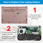 C31N1806 battery replacement tutorial: remove 11 back cover screws, disconnect battery cable, then unscrew 8 battery screws to lift out for ASUS ZenBook