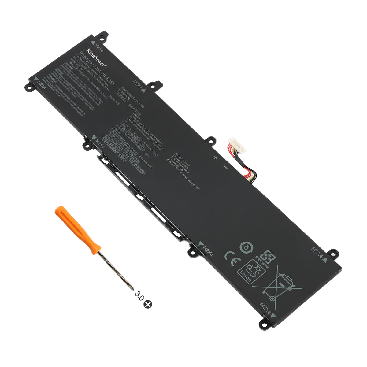 C31N1806 11.55V 42Wh ASUS replacement battery white background hero shot with 3.0 Phillips screwdriver, 3ICP5/58/78 made in China for ZenBook 13 14 series