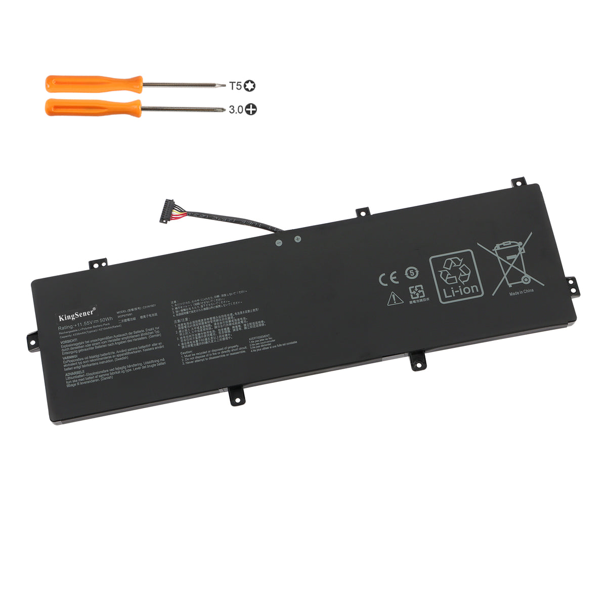 C31N1831 replacement laptop battery 11.55V 50Wh 4335mAh Li-polymer with T5 and PH3 screwdrivers for installation