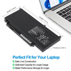 ASUS C32-N750 replacement laptop battery 11.1V 69Wh 6260mAh, dimensions 7.57x3.49x0.49in, safe Li-ion