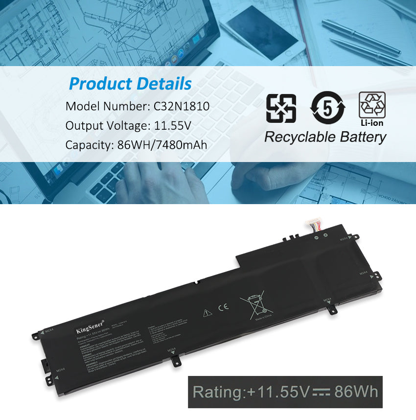 KingSener C32N1810 筆記型電腦電池適用於華碩 ZenBook Flip 15 UX562FN UX562FD 系列筆記型電腦 0B200-03070100