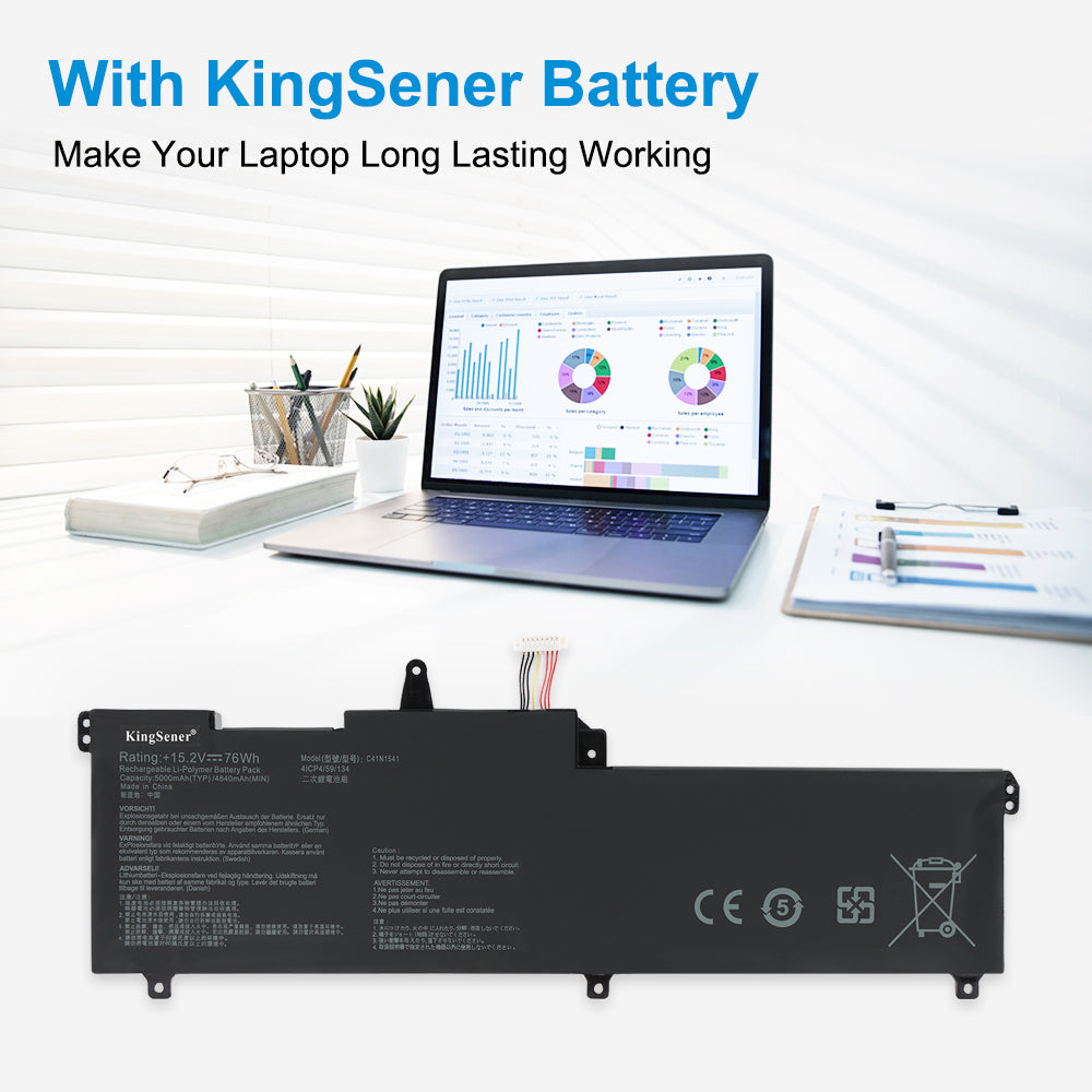 ASUS laptop powered by KingSener C41N1541 replacement battery 15.2V 76Wh for long-lasting working