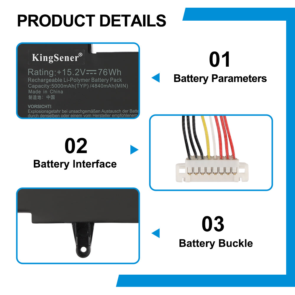 C41N1541 replacement battery details: 15.2V 76Wh 5000mAh 4ICP4/59/134 with white 8-pin connector and buckle