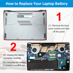3-step C41N1541 battery replacement tutorial: remove back cover, unplug connector, unscrew 7 screws