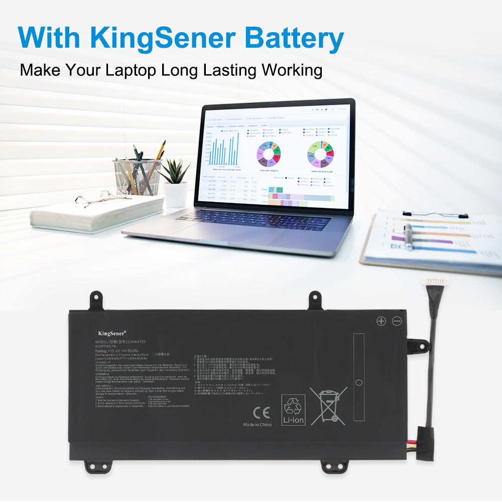 ASUS laptop powered by KingSener C41N1727 replacement battery 15.4V 55Wh for long-lasting working