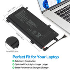 ASUS C41N1727 replacement laptop battery 15.4V 55Wh 3605mAh, dimensions 7.68x3.43x0.28in, safe Li-ion