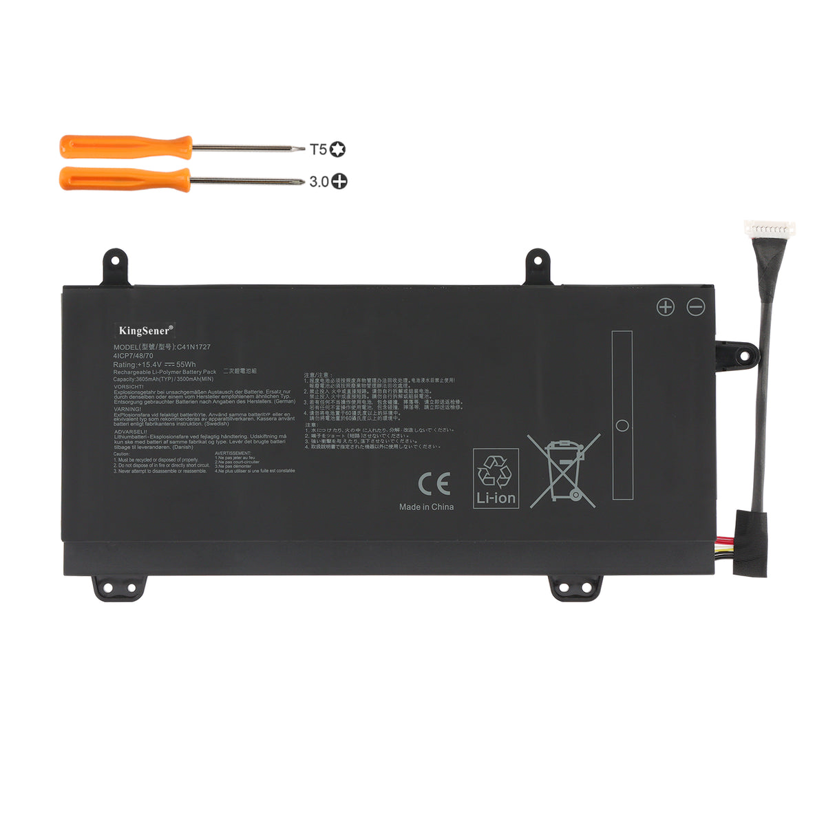 C41N1727 replacement laptop battery 15.4V 55Wh 3605mAh Li-polymer with T5 and PH3 screwdrivers for installation