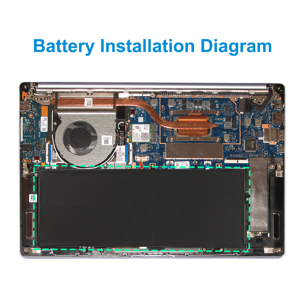 C41N1825 battery installed inside ASUS laptop with single copper heat pipe, exact fit position