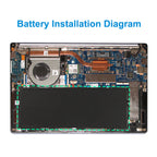 C41N1825 battery installed inside ASUS laptop with single copper heat pipe, exact fit position
