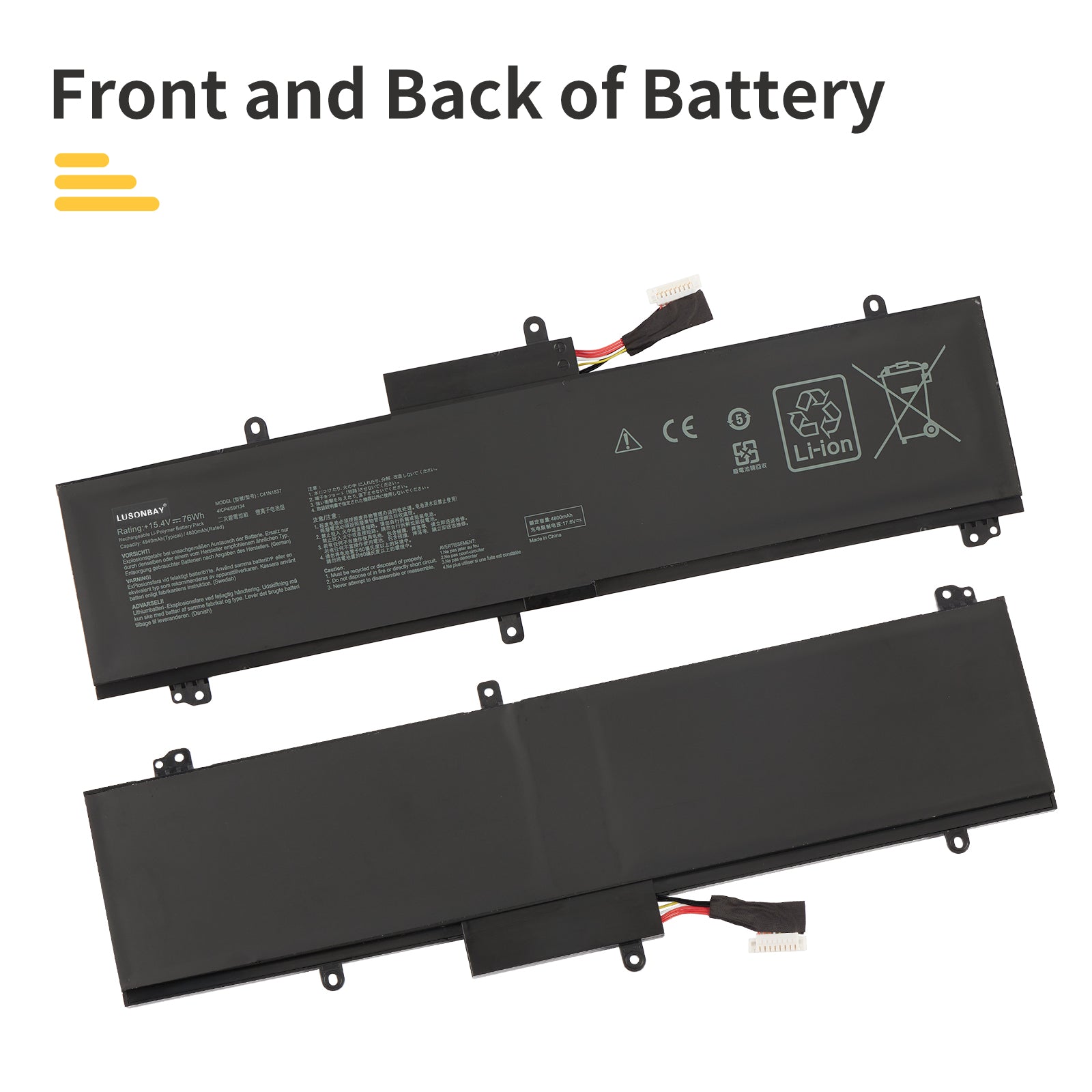 LUSONBAY C41N1837 Laptop Battery For Asus TUF Dash F15 FX516PR FX516PR-AZ019T FX516PE - Front and back of the battery
