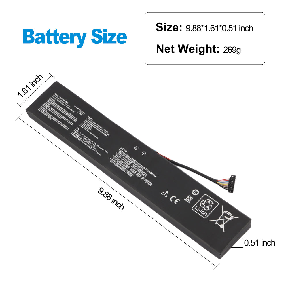 C41N2311 battery size dimensions 9.88 by 1.61 by 0.51 inch with net weight 269g