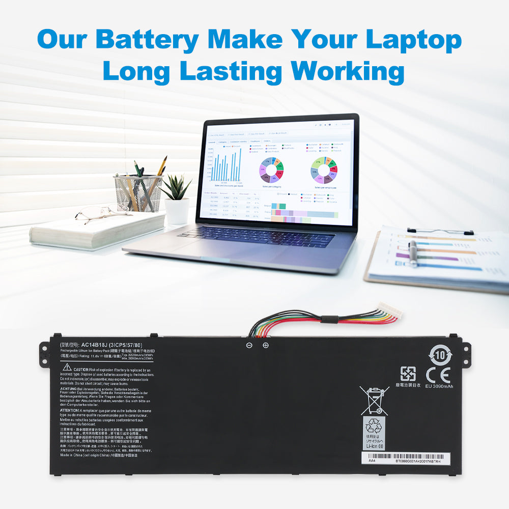 AC14B18J 11.4V 36Wh 3220mAh battery make Acer Aspire laptop long lasting working, 3ICP5/57/80 reliable replacement for daily office productivity