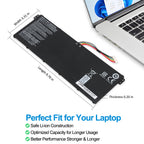 AC14B18J battery perfect fit with dimensions 9.76in 3.31in 0.20in, safe Li-ion optimized capacity for Acer Aspire E5 ES1 TravelMate Chromebook replacement