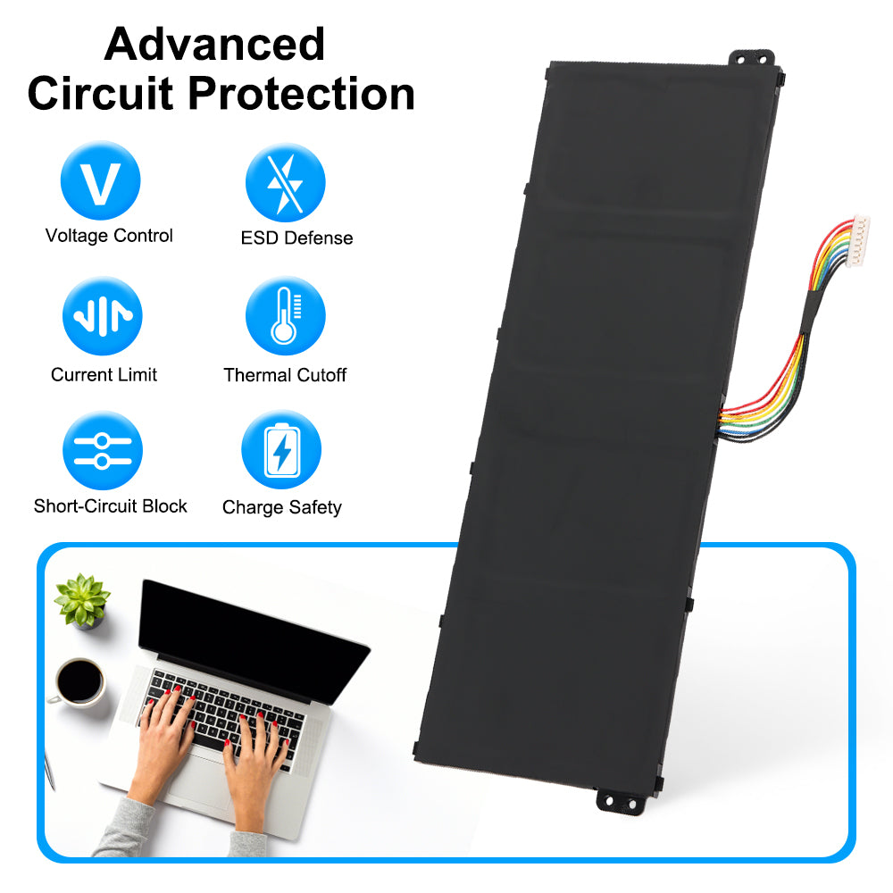Acer AC14B3K replacement Li-ion laptop battery 15.2V 48.9Wh with voltage control thermal cutoff short-circuit protection