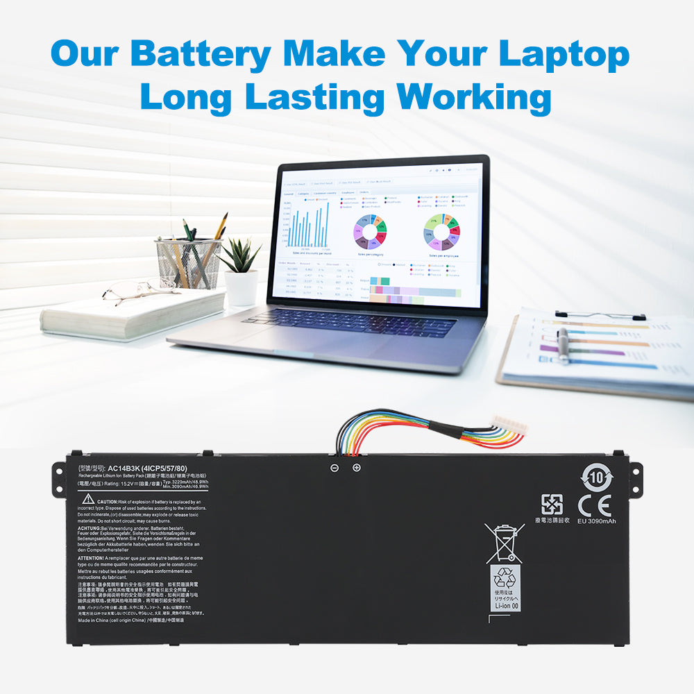 Acer AC14B3K replacement Li-ion laptop battery 15.2V 48.9Wh 3220mAh for long lasting working