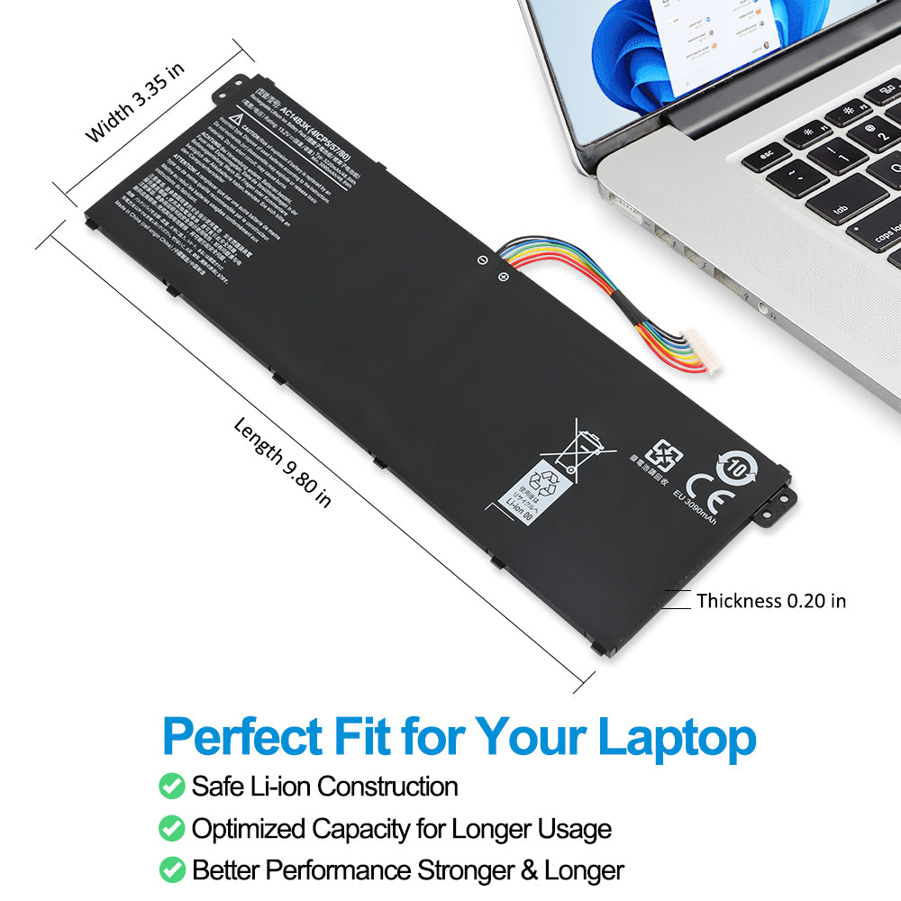 Acer AC14B3K replacement Li-ion laptop battery 15.2V 48.9Wh perfect fit 9.8 inch length for Acer notebook