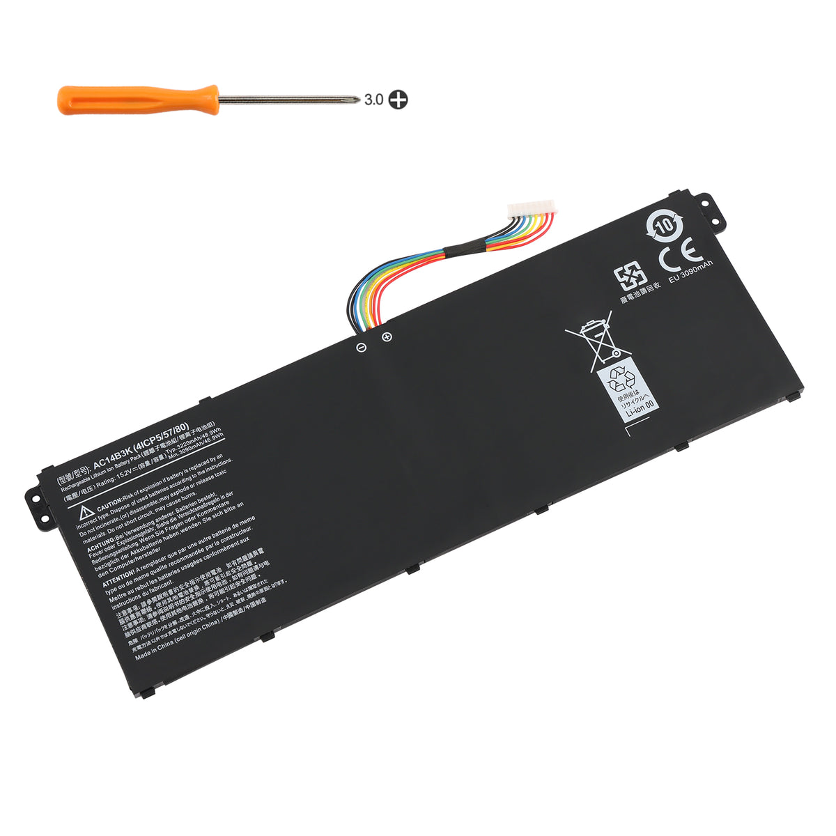 Acer AC14B3K replacement Li-ion laptop battery 15.2V 48.9Wh 3220mAh PH3 screwdriver for installation