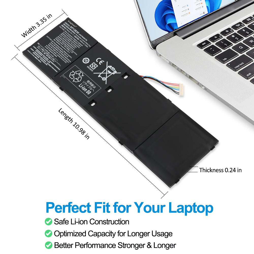 Acer AP13B3K replacement Li-polymer laptop battery 15V 3560mAh 53Wh dimensions 10.98 inch perfect fit