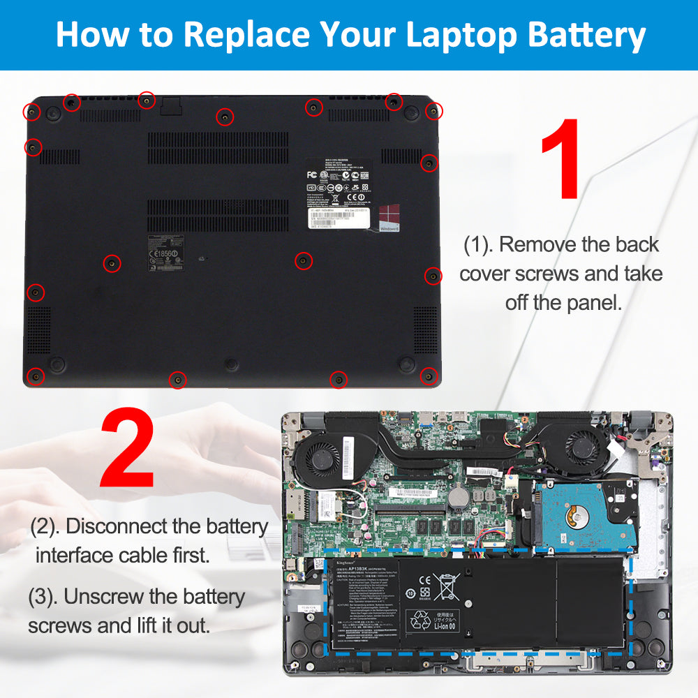 Acer AP13B3K replacement Li-polymer laptop battery 15V 3560mAh 53Wh DIY 3-step replacement