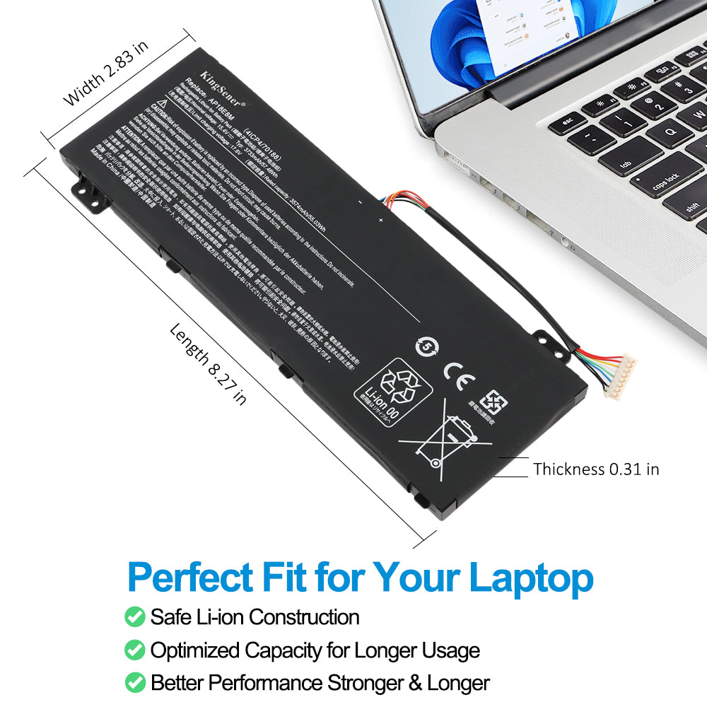 Acer AP18E7M replacement laptop battery 15.4V 3733mAh 57.48Wh dimensions 8.27 inch perfect fit