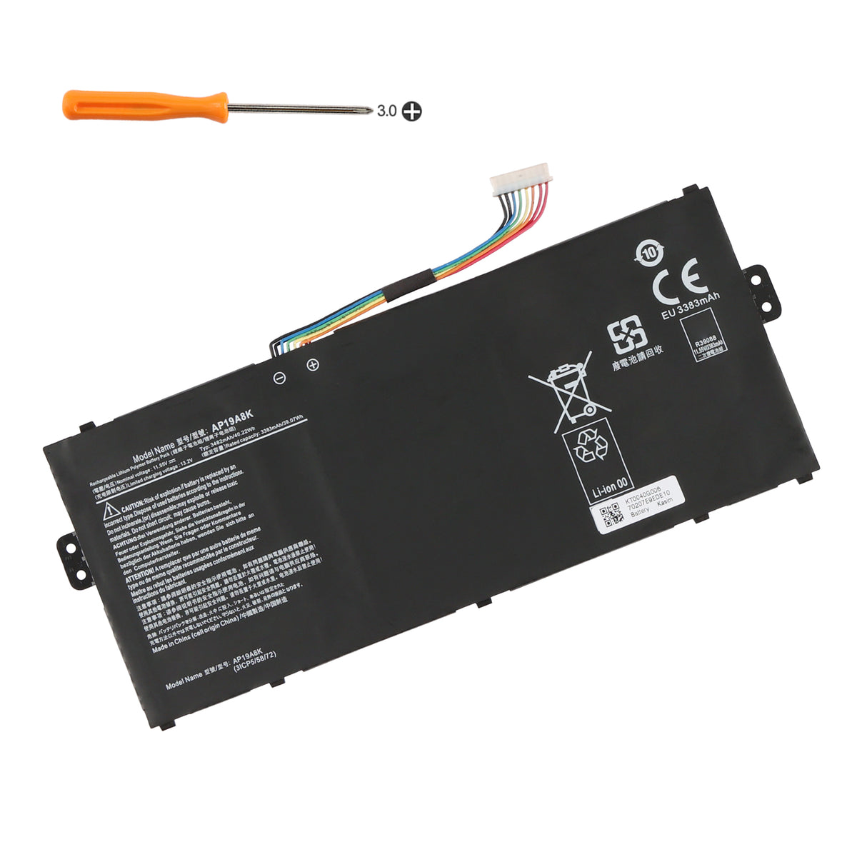 Acer AP19A8K replacement Li-polymer laptop battery 11.55V 3482mAh 40.22Wh PH3 screwdriver for installation