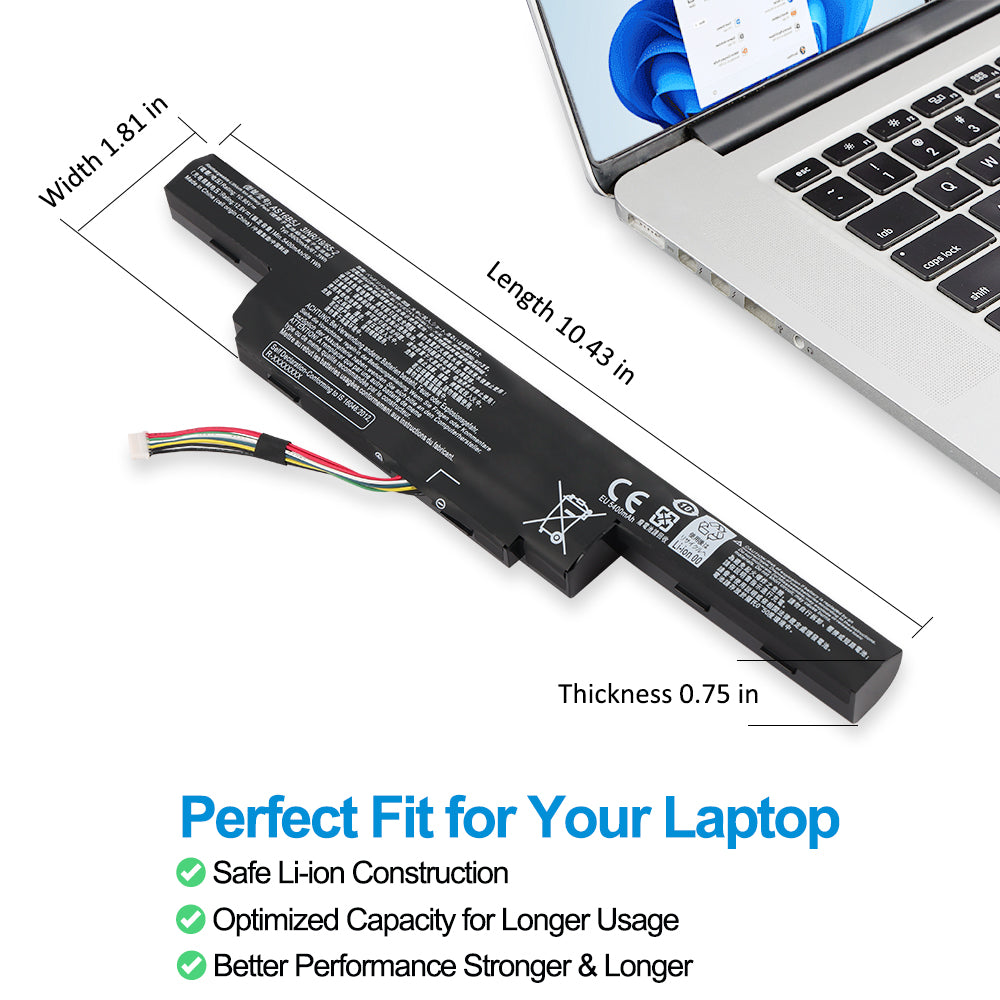 AS16B5J battery dimensions 10.43 x 1.81 x 0.75 inch for Acer laptop internal replacement