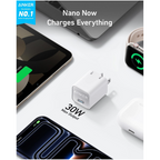 Anker Nano Phone Charger, 30W Portble and Foldable USB C GaN Charger