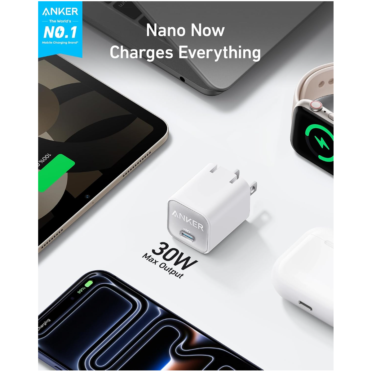 Anker Nano Phone Charger, 30W Portble and Foldable USB C GaN Charger