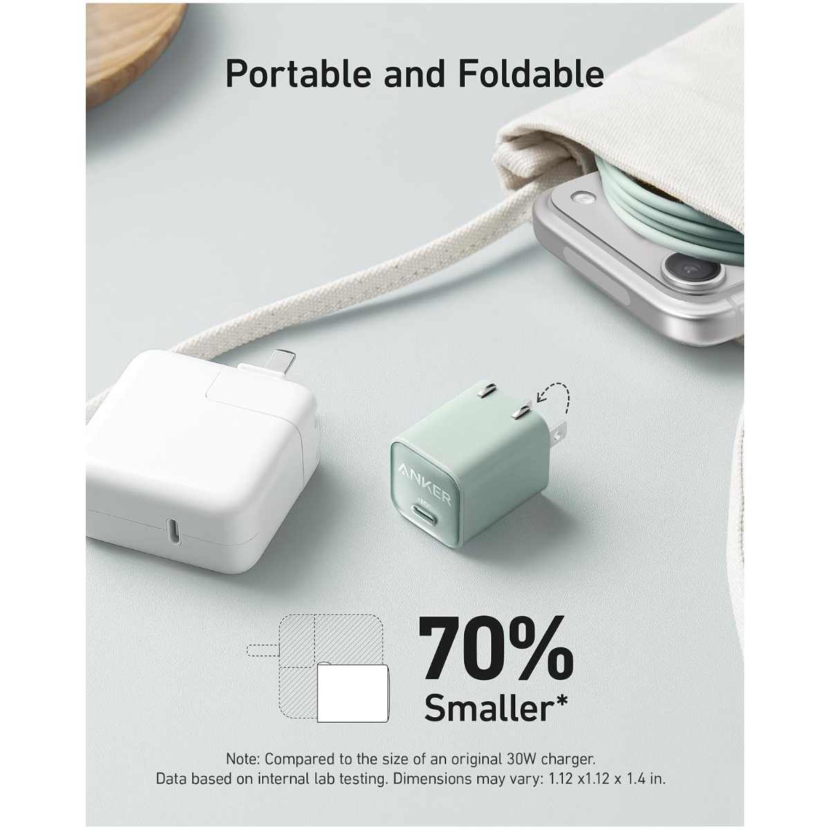Anker Nano Phone Charger, 30W Portble and Foldable USB C GaN Charger
