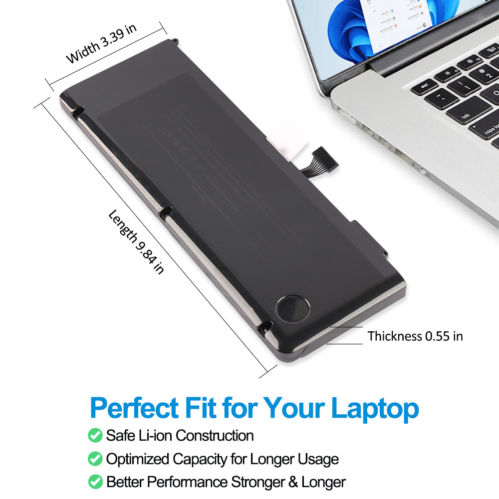 A1382 replacement laptop battery 10.95V 77.5Wh 7078mAh, dimensions Width 3.39in Length 9.84in Thickness 0.55in